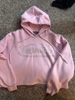 Von Dutch Pink Rhinestone cropped hoodie